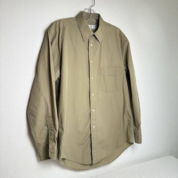 Yves Saint Laurent Button Up Shirt YSL Vintage Men's 15 32-33 Tan Long Sleeve - Picture 6 of 11